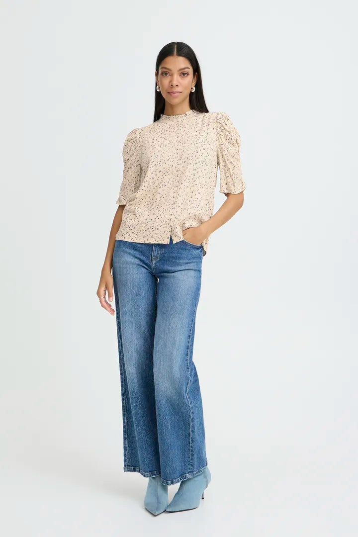 Gabria Shirt, Oyster Grey Ditsy Floral