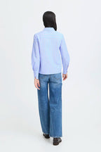 Jisoo Frill Detail Shirt, Light Blue Stripe