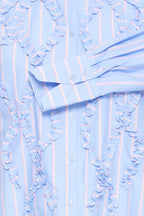 Jisoo Frill Detail Shirt, Light Blue Stripe