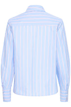 Jisoo Frill Detail Shirt, Light Blue Stripe