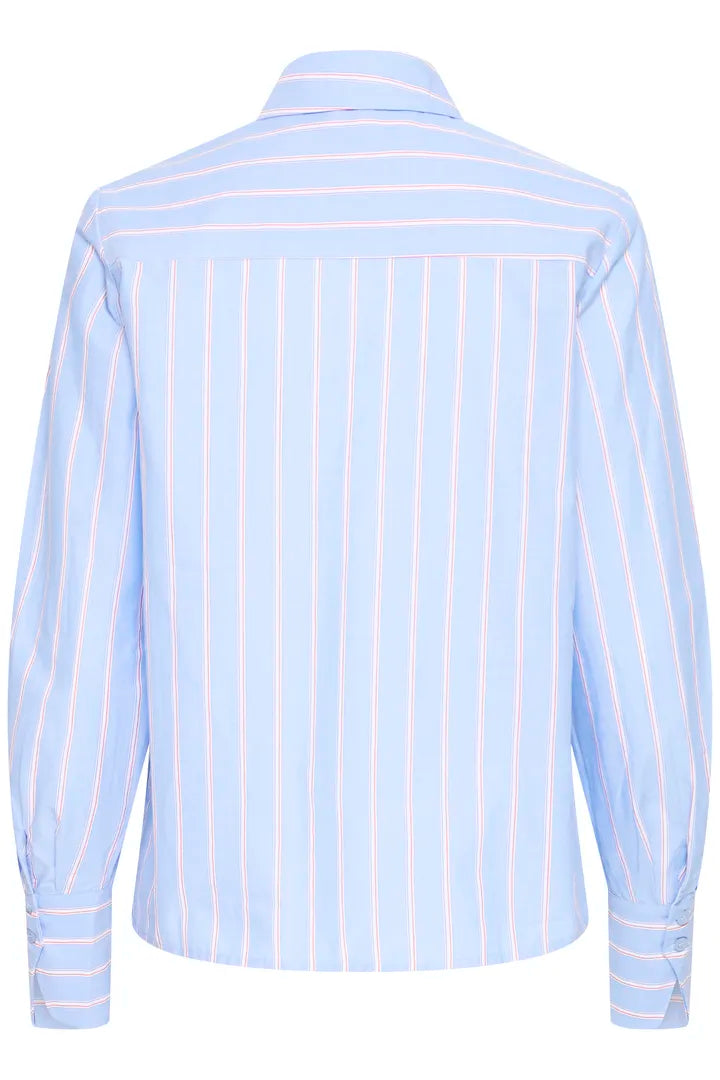 Jisoo Frill Detail Shirt, Light Blue Stripe