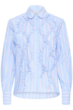 Jisoo Frill Detail Shirt, Light Blue Stripe