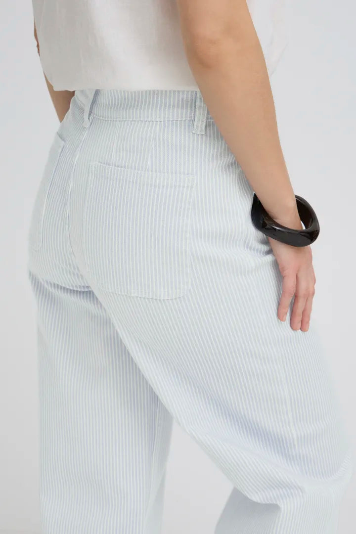 Kasion Wide Pocket Jeans, Light Blue Denim Stripe