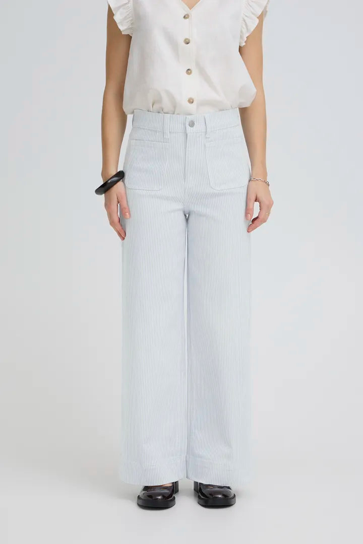 Kasion Wide Pocket Jeans, Light Blue Denim Stripe