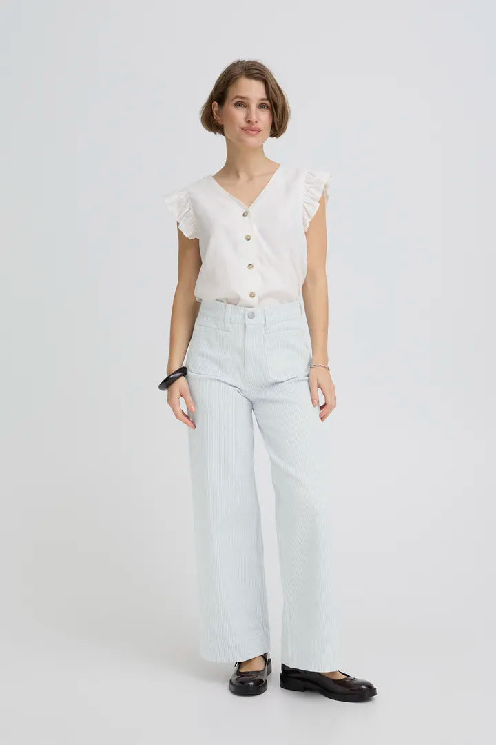 Kasion Wide Pocket Jeans, Light Blue Denim Stripe