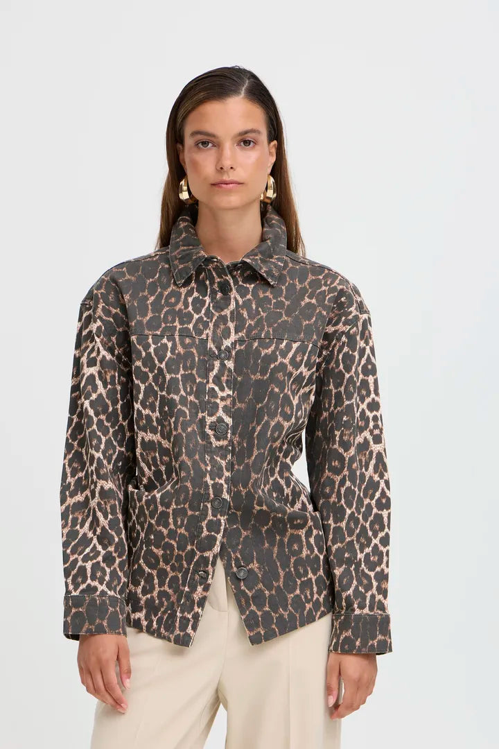 Kenna Long-Sleeved Shirt, Denim Leopard Mix