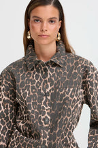 Kenna Long-Sleeved Shirt, Denim Leopard Mix