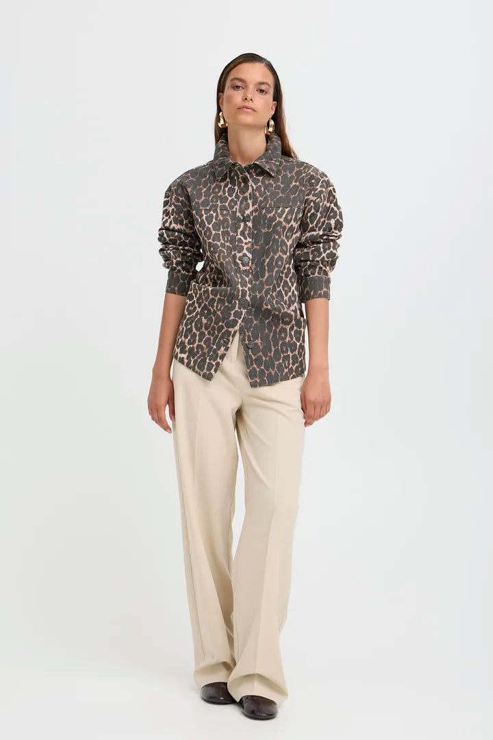 Kenna Long-Sleeved Shirt, Denim Leopard Mix