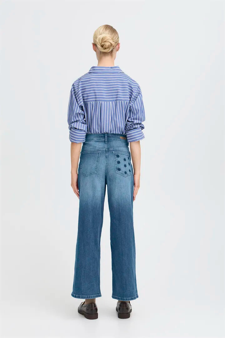Komma Embroidered Jeans, Medium Blue Denim