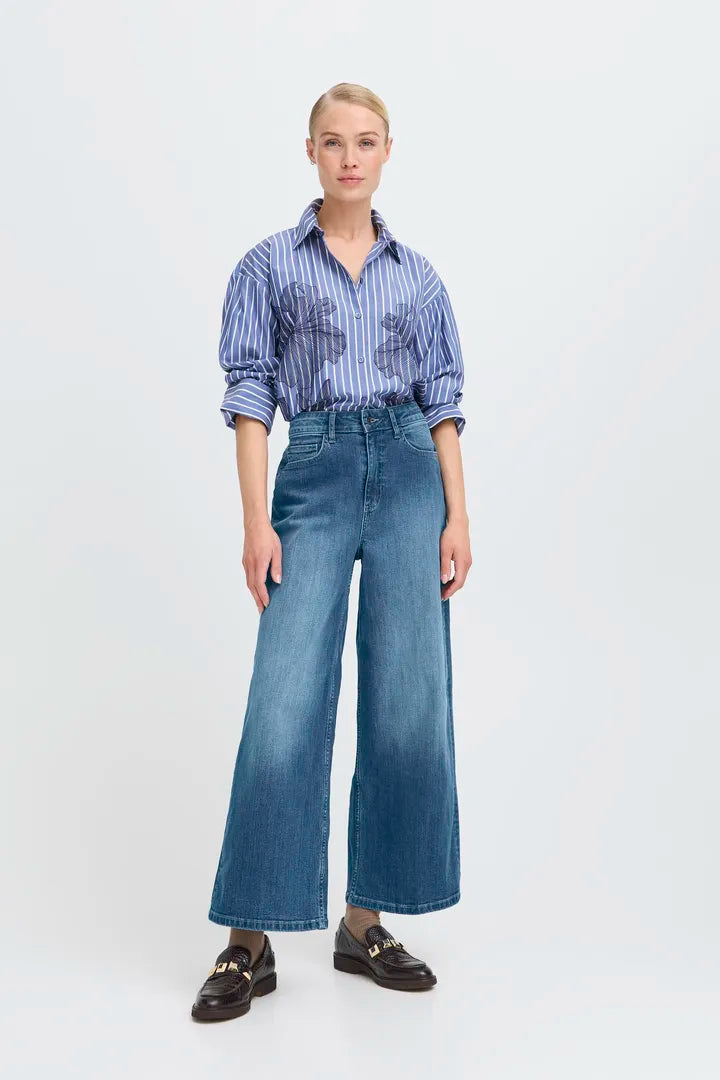 Komma Embroidered Jeans, Medium Blue Denim