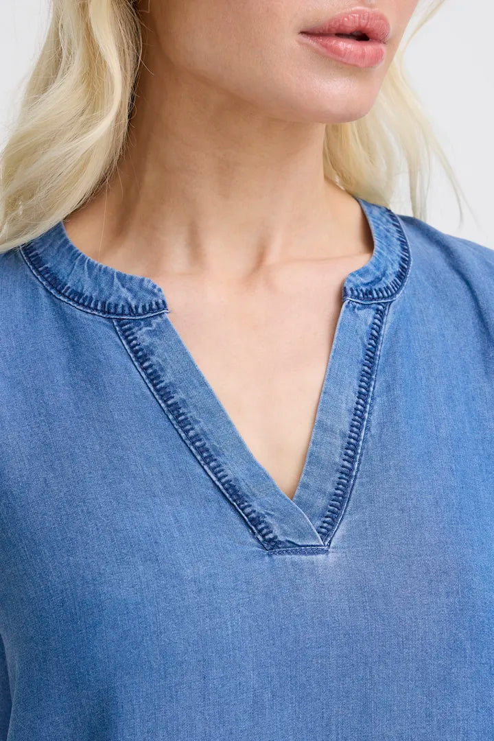 Kosmo Sleeveless Embroidered Shirt, Mid Blue Denim