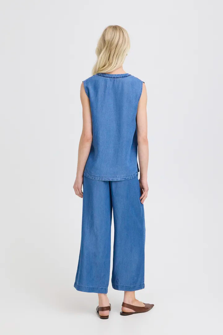 Kosmo Sleeveless Embroidered Shirt, Mid Blue Denim