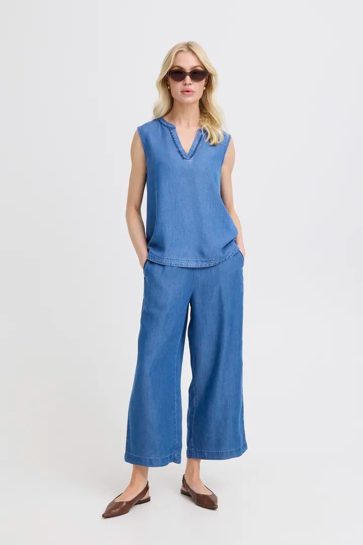 Kosmo Sleeveless Embroidered Shirt, Mid Blue Denim