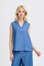 Kosmo Sleeveless Embroidered Shirt, Mid Blue Denim