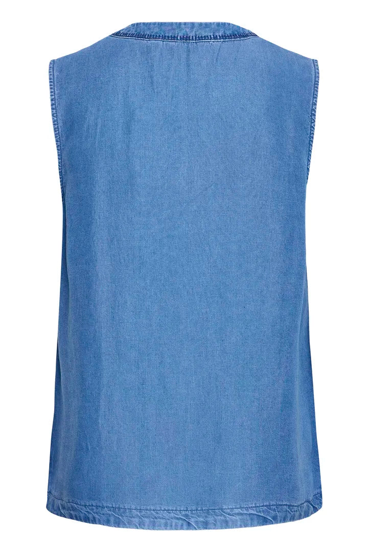 Kosmo Sleeveless Embroidered Shirt, Mid Blue Denim