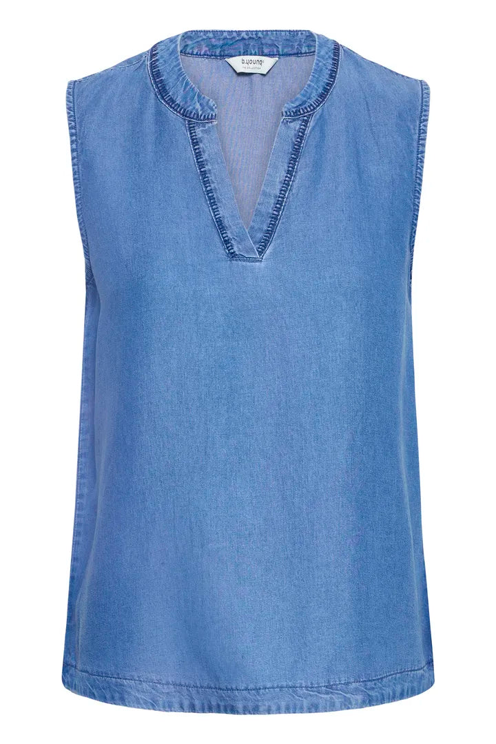 Kosmo Sleeveless Embroidered Shirt, Mid Blue Denim