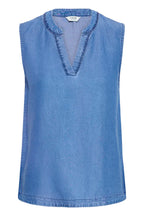 Kosmo Sleeveless Embroidered Shirt, Mid Blue Denim