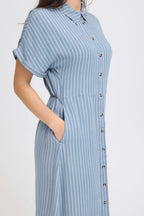 Kosmo Button Dress, Light Blue Denim Stripe