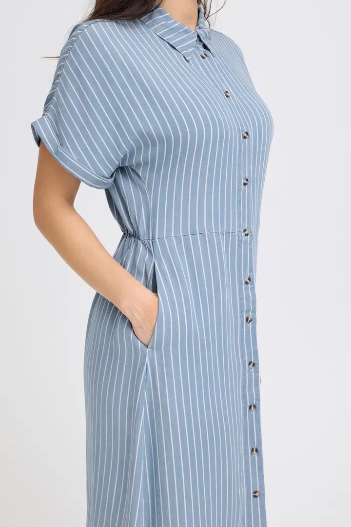Kosmo Button Dress, Light Blue Denim Stripe