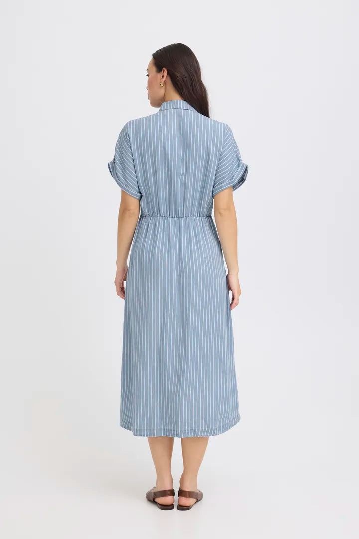 Kosmo Button Dress, Light Blue Denim Stripe
