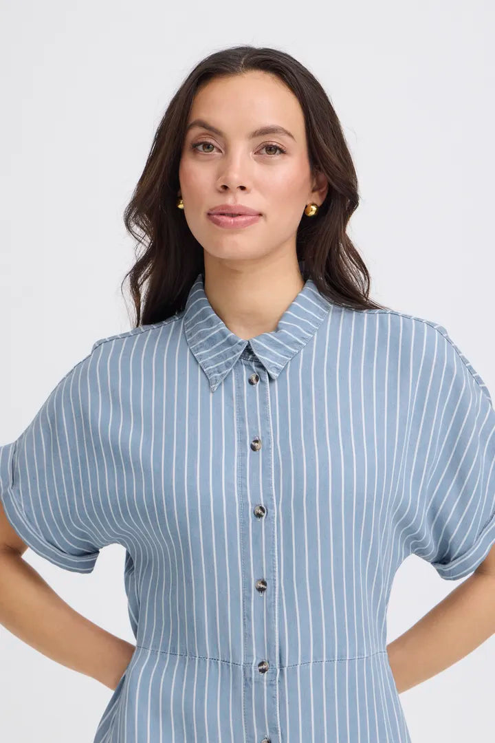 Kosmo Button Dress, Light Blue Denim Stripe