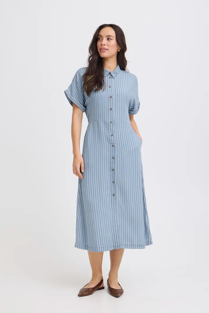 Kosmo Button Dress, Light Blue Denim Stripe