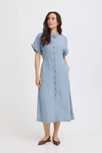 Kosmo Button Dress, Light Blue Denim Stripe