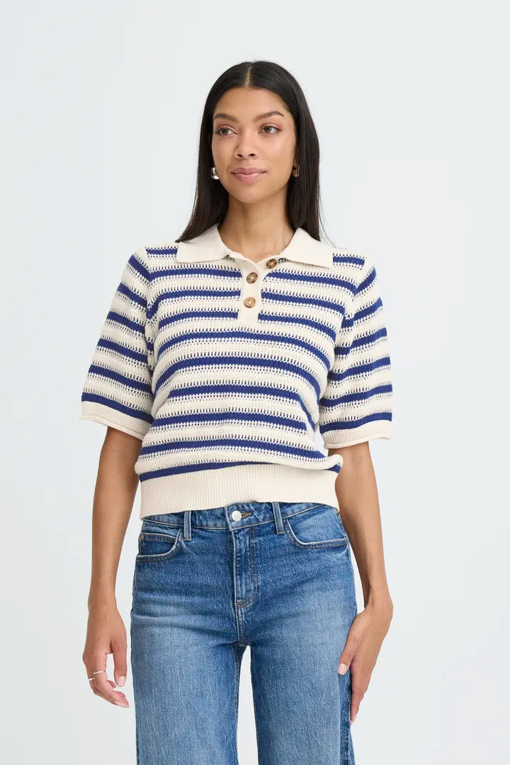 Mikala Polo Jumper, Medieval Blue Stripe