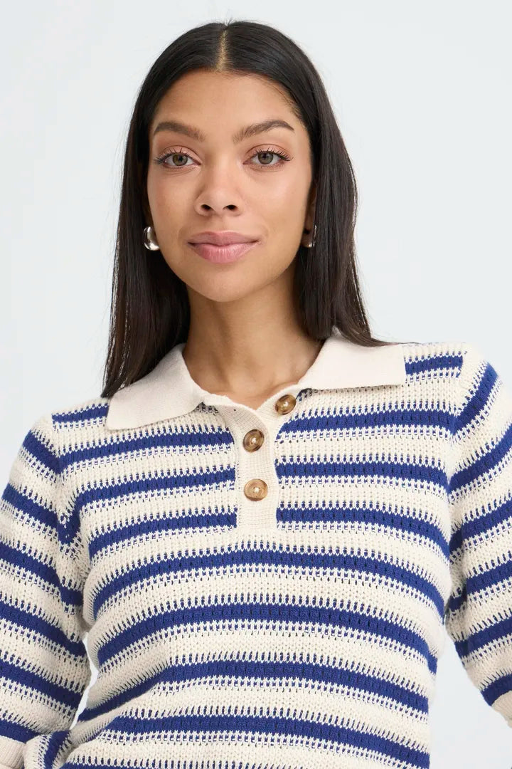 Mikala Polo Jumper, Medieval Blue Stripe