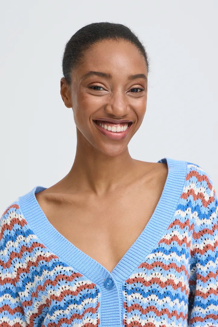 Nero Pointelle Cardigan, Marsala Stripe