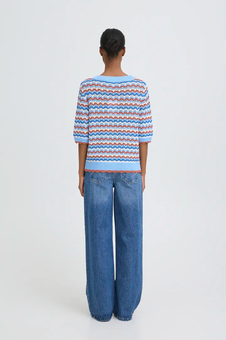 Nero Pointelle Cardigan, Marsala Stripe