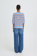 Nero Pointelle Cardigan, Marsala Stripe