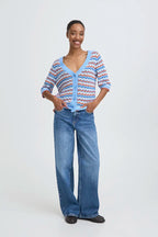 Nero Pointelle Cardigan, Marsala Stripe