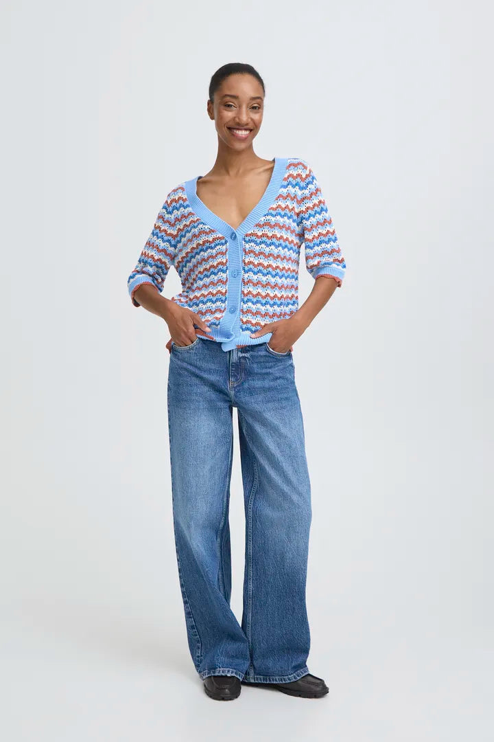 Nero Pointelle Cardigan, Marsala Stripe