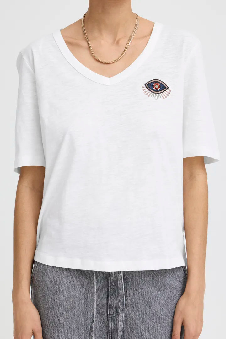 Palora V-Neck Tee Shirt, Marshmallow