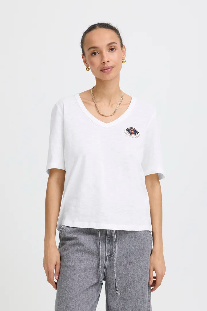 Palora V-Neck Tee Shirt, Marshmallow