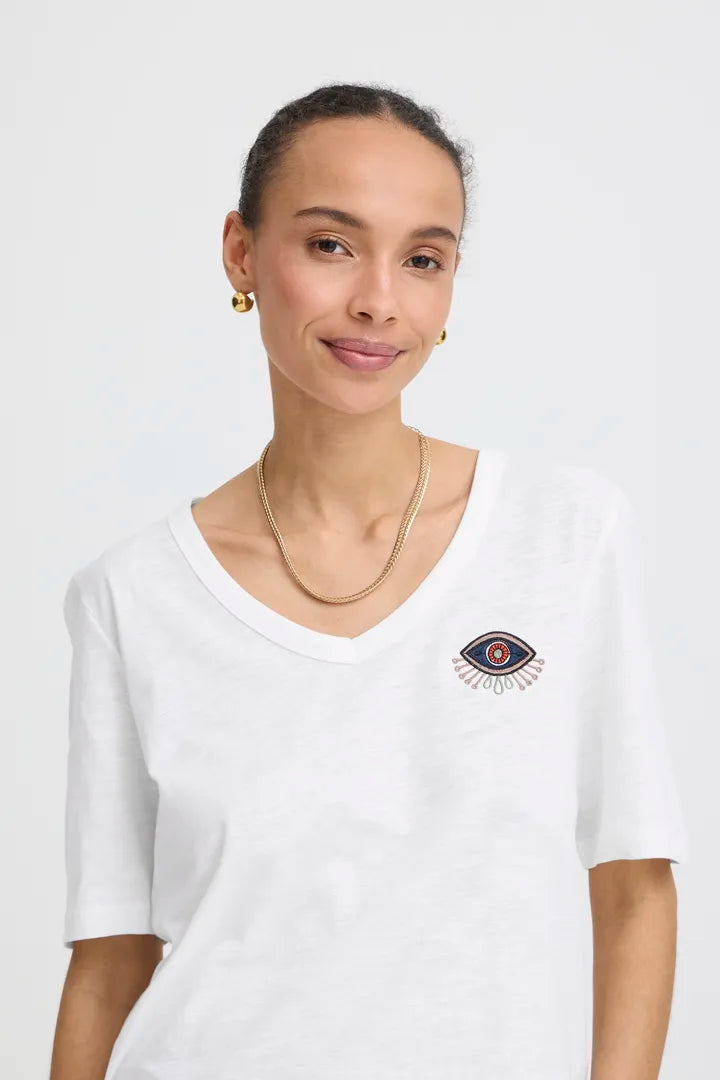 Palora V-Neck Tee Shirt, Marshmallow