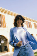 Pandinna Cherise Tee Shirt, Bright White & Blue Stripe
