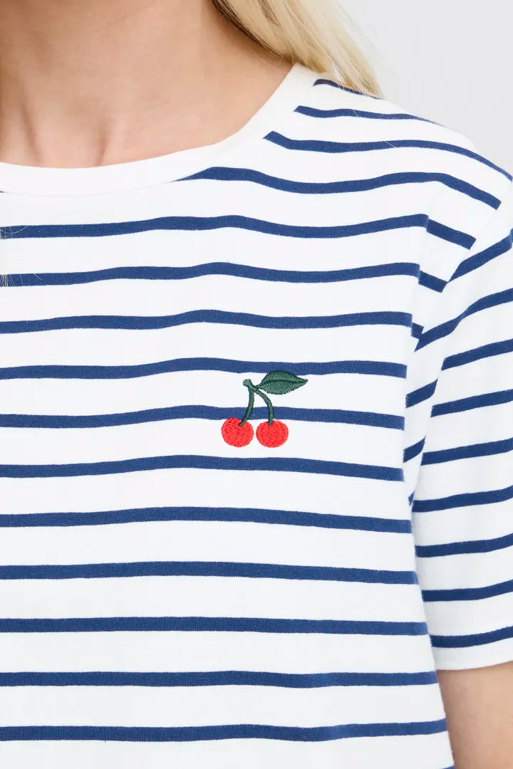 Pandinna Cherise Tee Shirt, Bright White & Blue Stripe