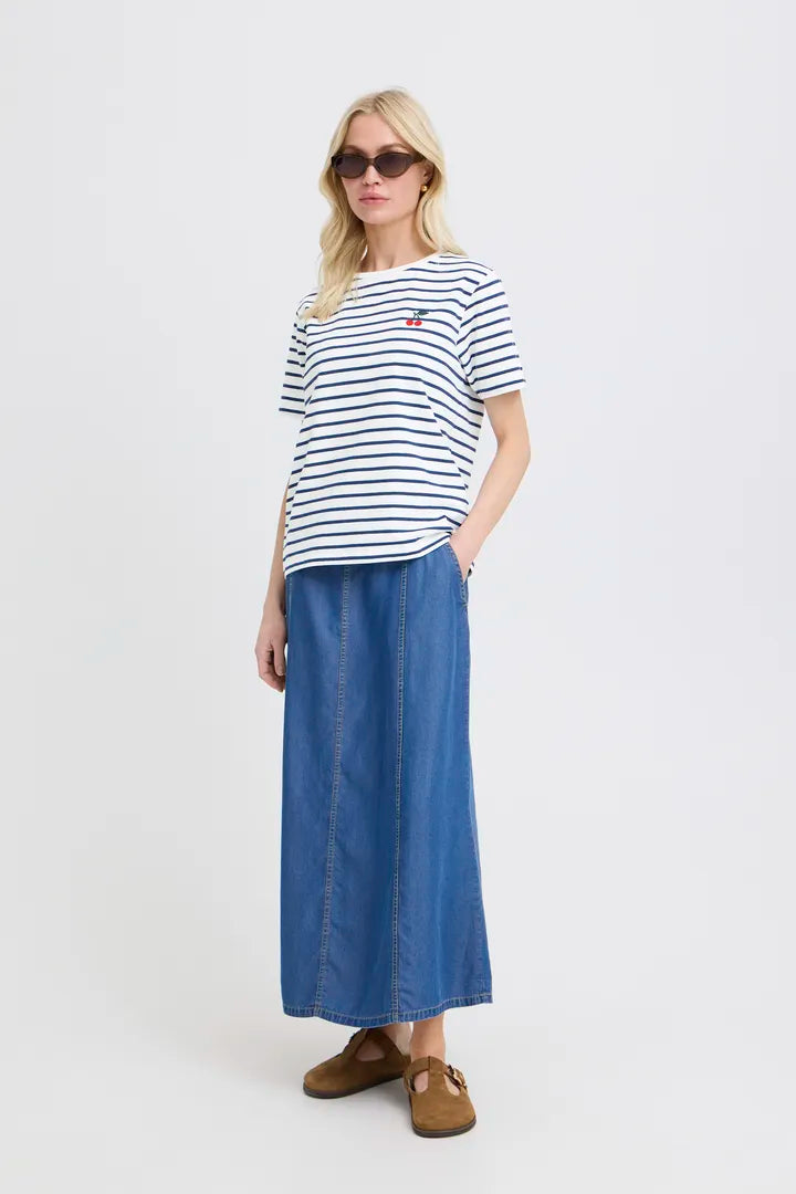 Pandinna Cherise Tee Shirt, Bright White & Blue Stripe