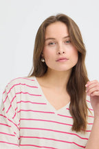 Pandinna V-Neck Tee Shirt, Raspberry Rose Stripe