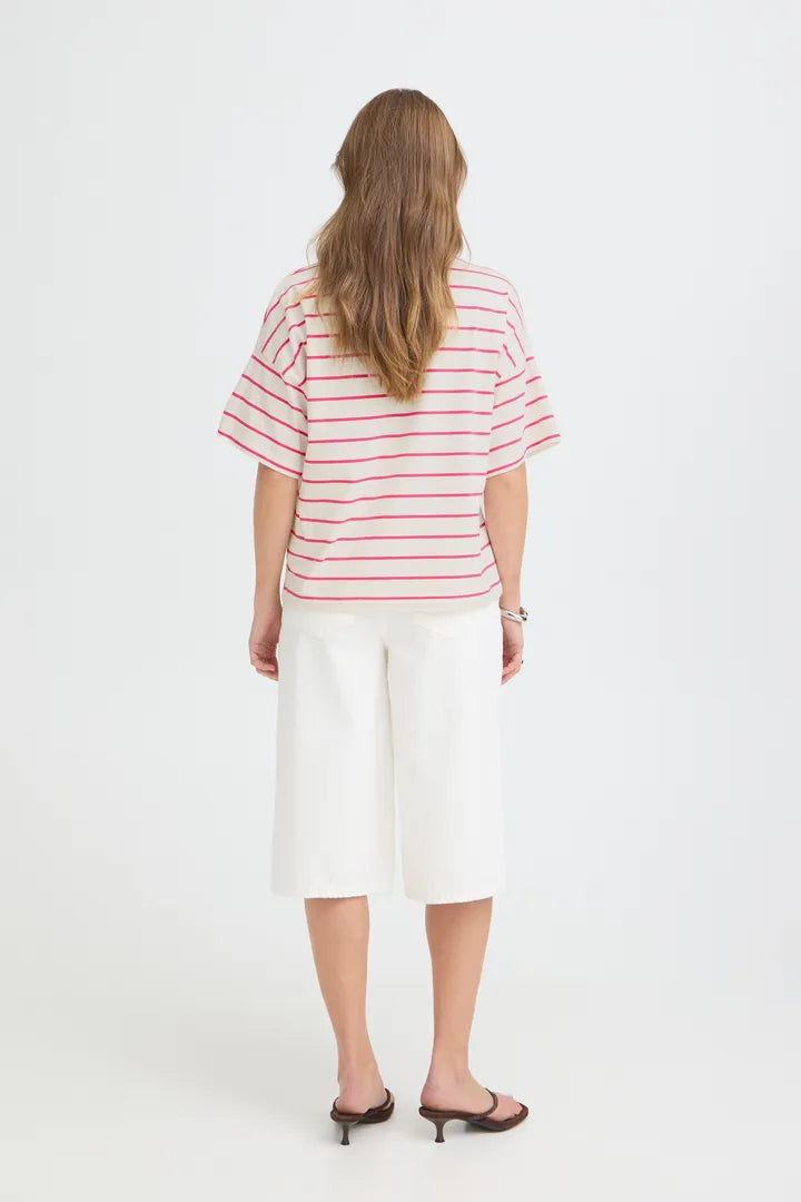 Pandinna V-Neck Tee Shirt, Raspberry Rose Stripe
