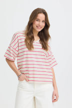 Pandinna V-Neck Tee Shirt, Raspberry Rose Stripe
