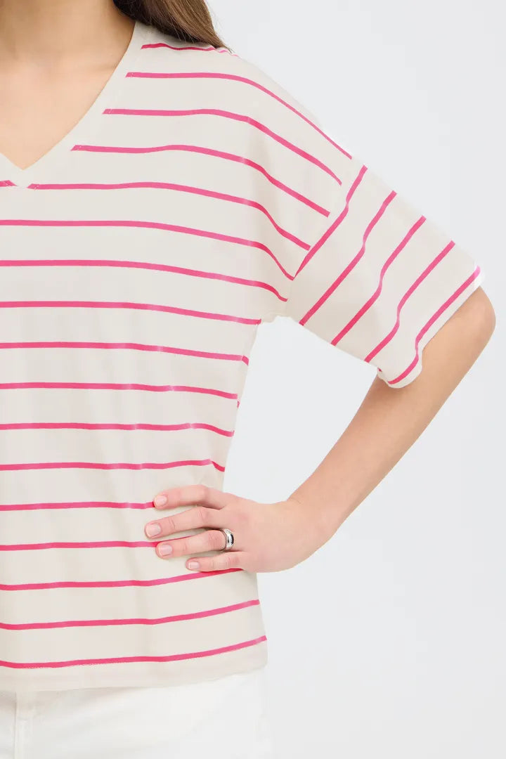 Pandinna V-Neck Tee Shirt, Raspberry Rose Stripe