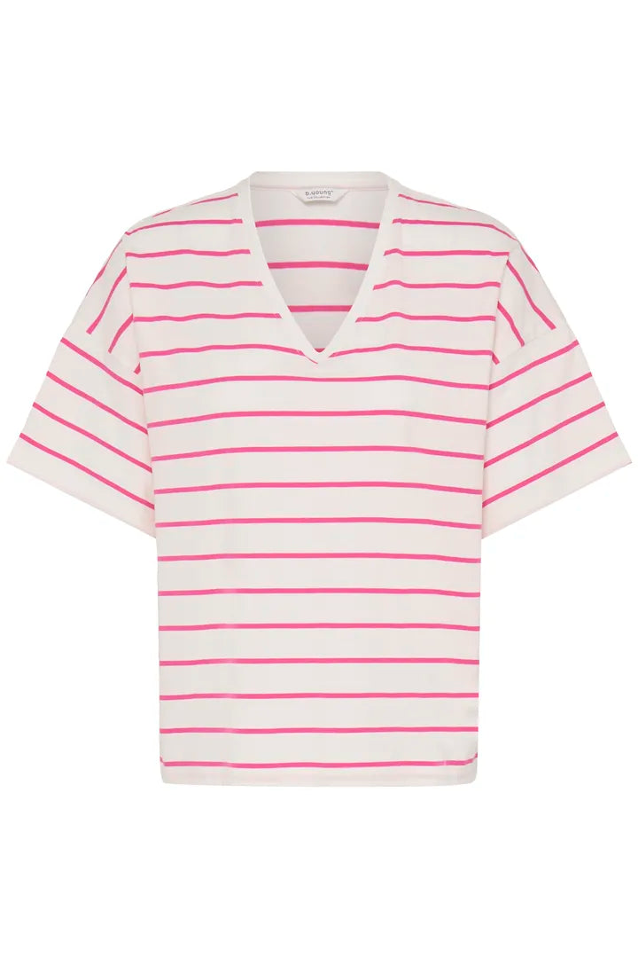 Pandinna V-Neck Tee Shirt, Raspberry Rose Stripe