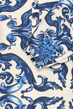Carrie Blouse, Off White & Blue Rococo Print