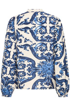 Carrie Blouse, Off White & Blue Rococo Print