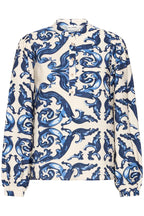 Carrie Blouse, Off White & Blue Rococo Print