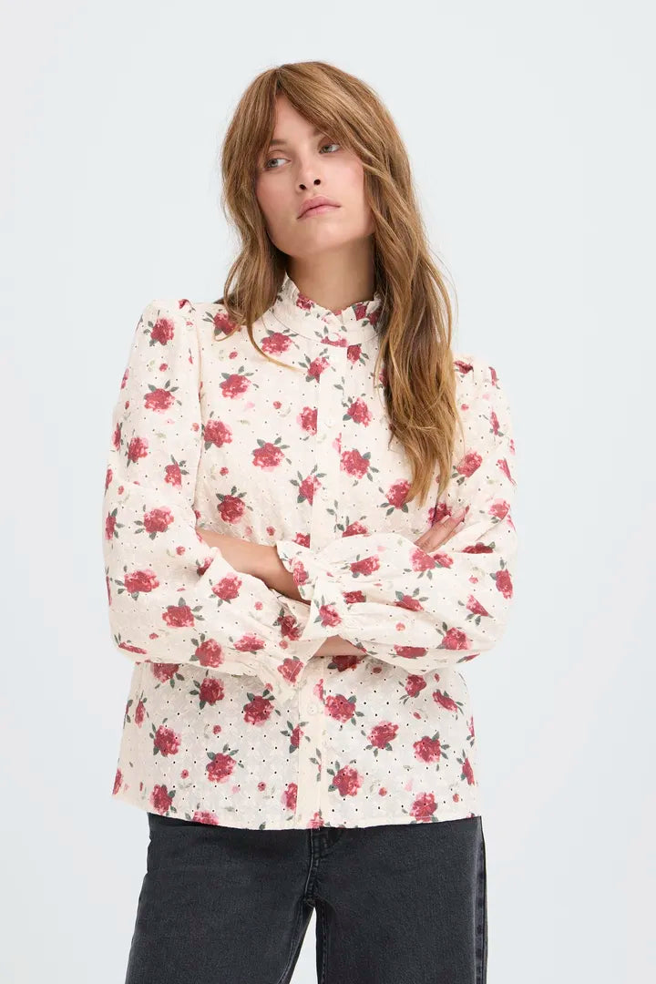 Willa Shirt, White & Red