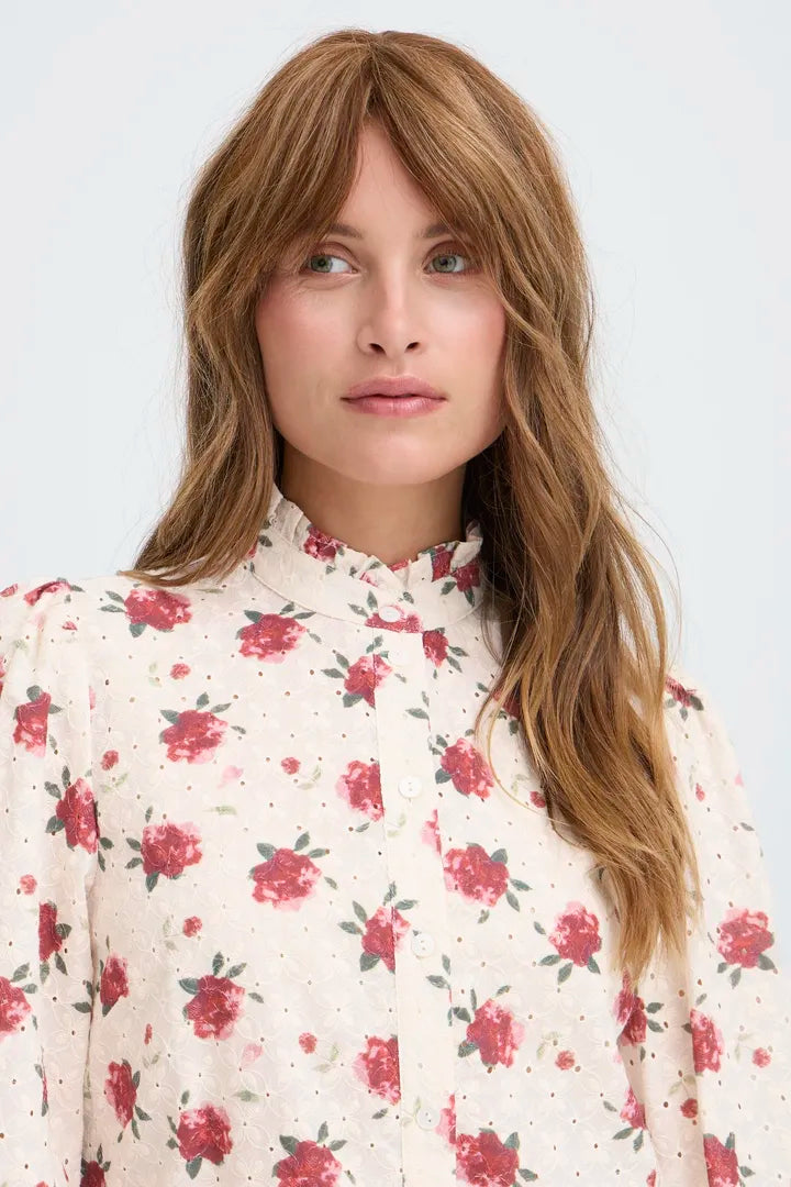 Willa Shirt, White & Red